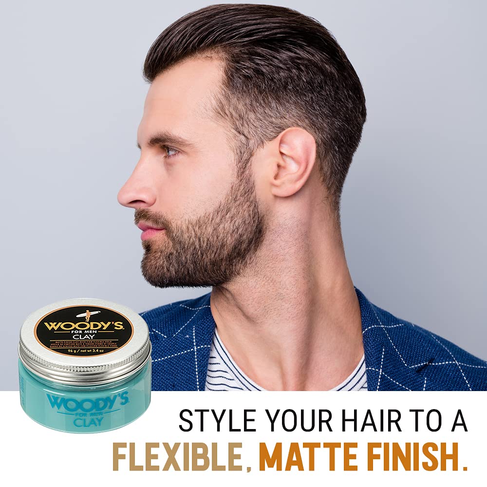 Woodys Clay For Men, Matte Finish With Firm And Flexible Hold, Adds Thickness And Texture, Keeps Hair Moisturized And Protected,
