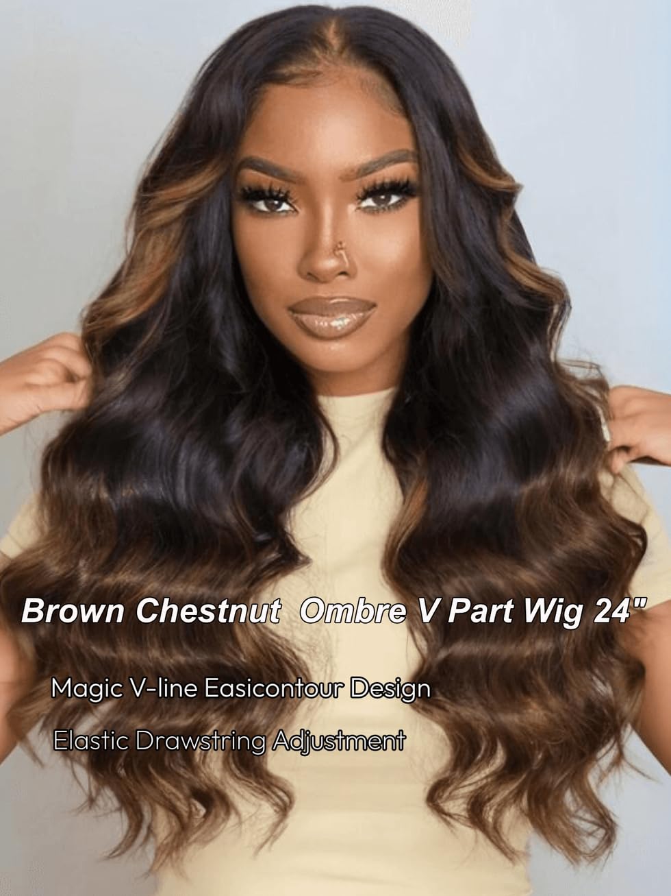 Unice Chestnut Brown Ombre Easicontour V Part Wig Human Hair Body Wave Upgrade Glueless U Part Human Hair Wig No Leave Out Begin