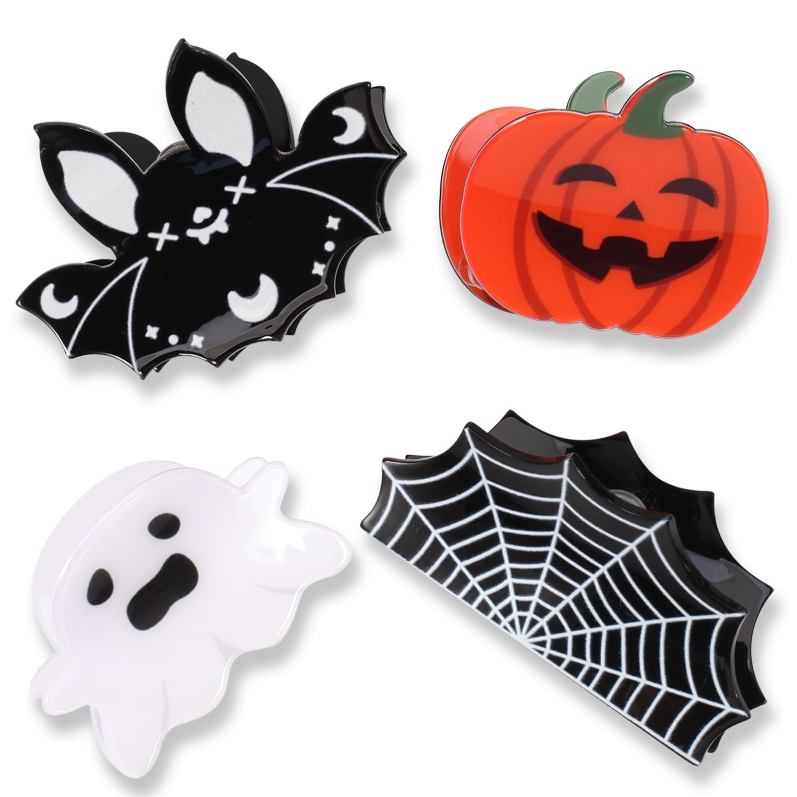 Halloween Hair Clips For Women Girls Cute Bat Spider Web Hair Claw Clips Strong Hold Non Slip Pumpkin Ghost Hair Clip Hair Grips