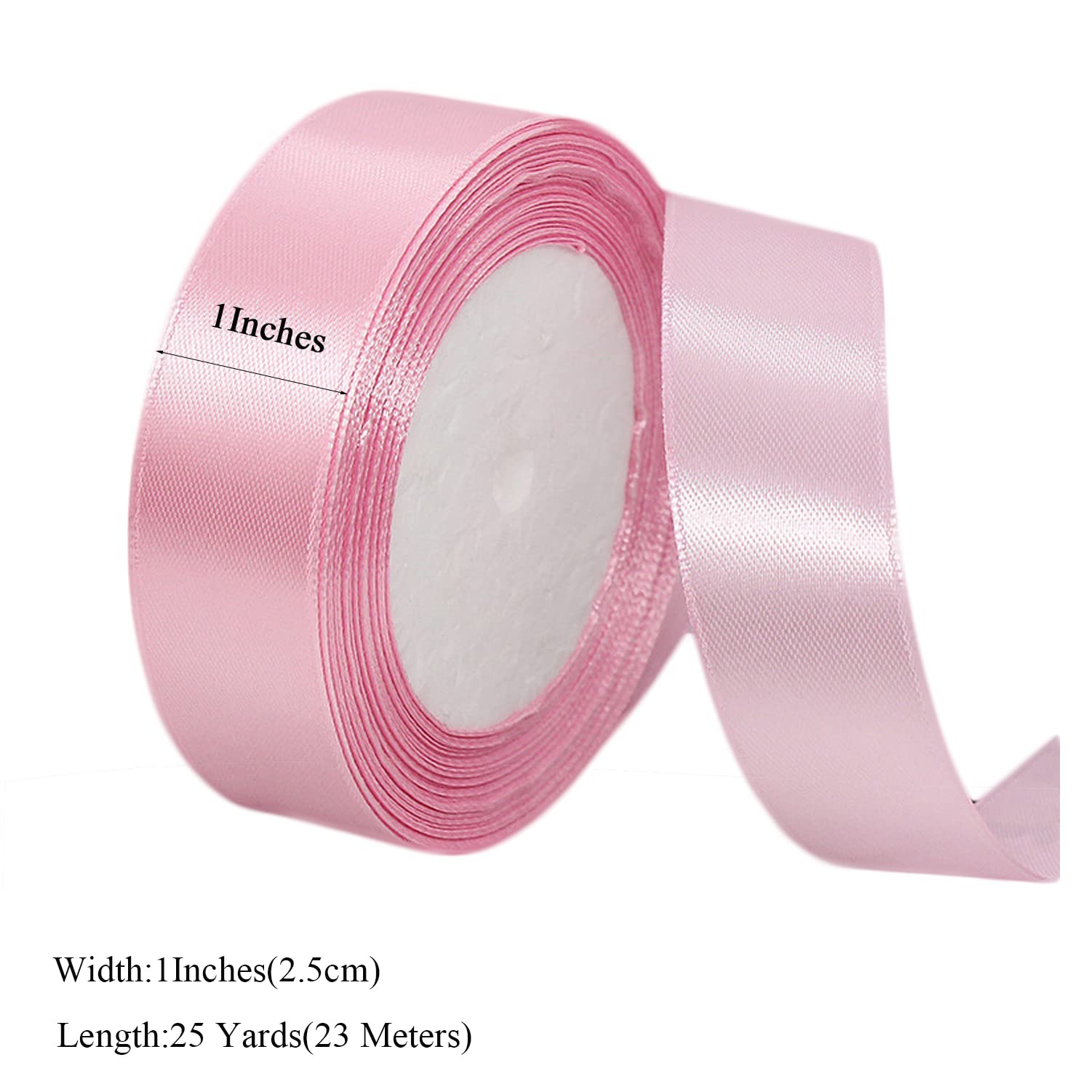 Pink Ribbon 1 Inch X 25 Yards, Satin Fabric Silk Ribbon For Gift Wrapping, Hair Bows Making, Floral Bouquets, Wreaths, Diy Sewin