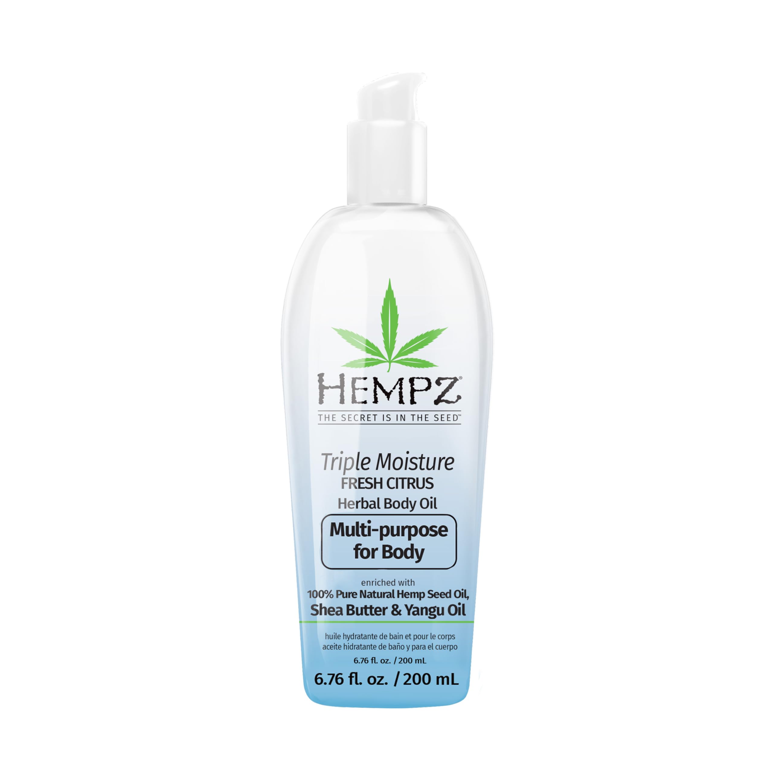 Hempz Triple Moisture Fresh Citrus Herbal Hydrating Multi-Purpose Body Oil For Face Or Body - Moisturizing Bath, Shower, Or Shav