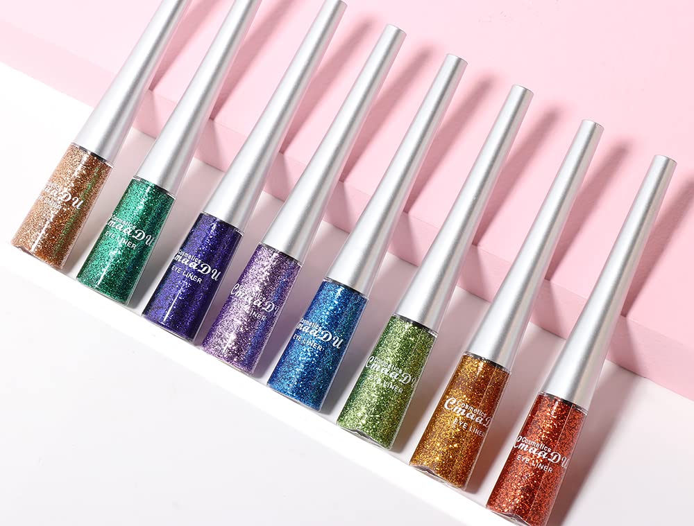 Bonnie Choice 16 Colors Glitter Eyeliner Liquid Set, Metallic Shimmer Glitter Eyeshadow, Waterproof Long Lasting White Silver Ro