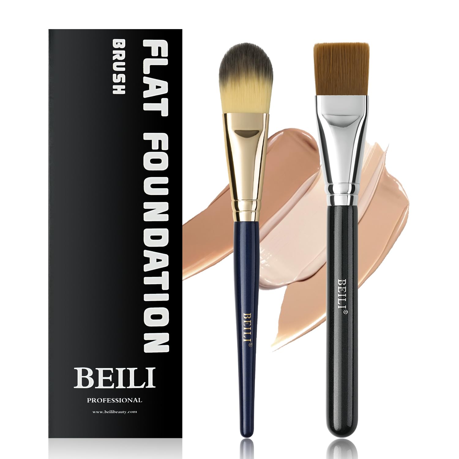 Beili Flat Foundation Brush And Square Foundation Brush For Liquid Cream Facial Mask Concealer Makeup Premium Soft Synthetic Con