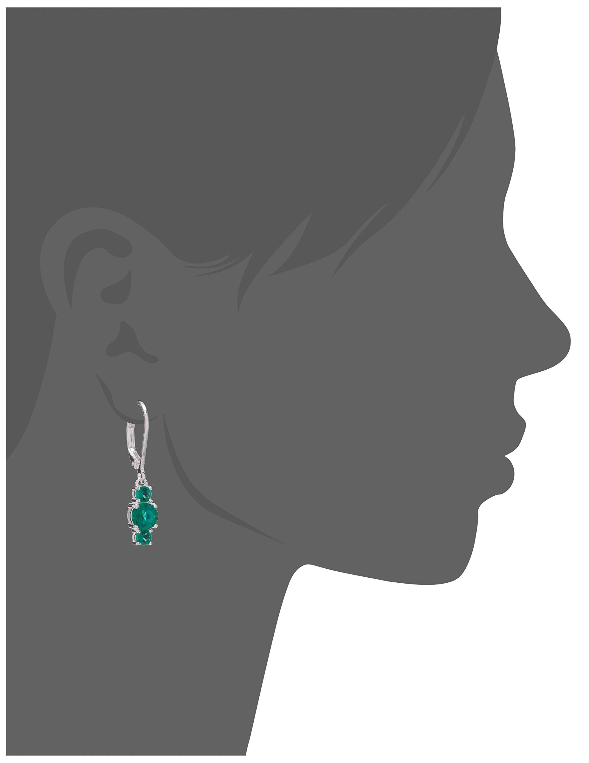 Amazon Essentials Sterling Silver Created Emerald 5mm and 3mm Three Stone May Birthstone Leverback Dangle Earrings (previously A
