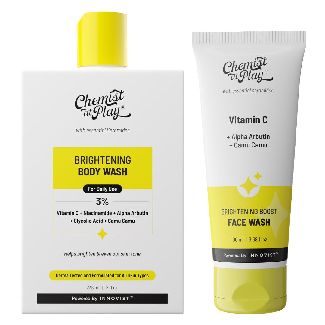 Chemist At Play Brightening Body Wash | Glowing Skin Vitamin C Bodywash 236Ml + 30X Vitamin C Face Wash | Cleans Oil & Dirt | Fa