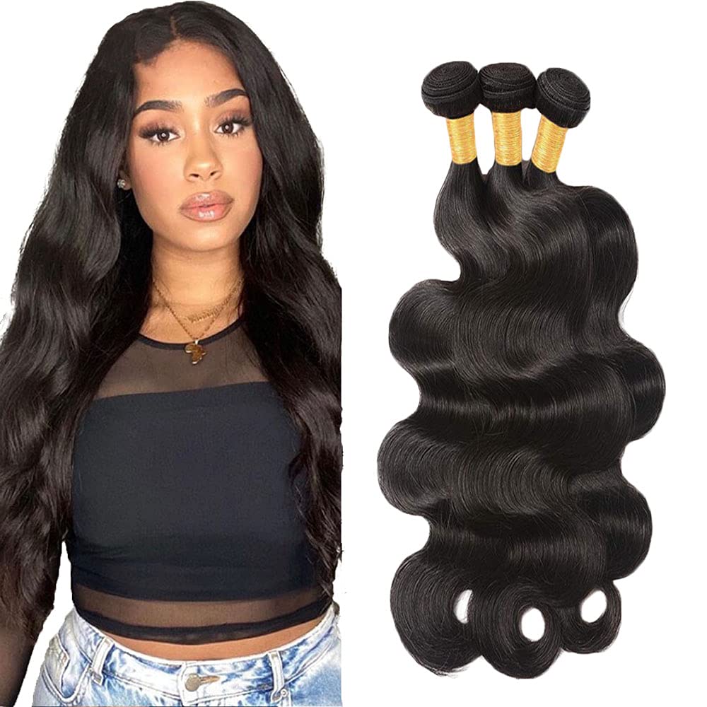 30 32 34 Inch Body Wave Bundles Human Hair 3 Bundles Brazilian Remy Hair 50 Grams/Bundle 10A Grade Unprocessed Virgin Hairs #1B 