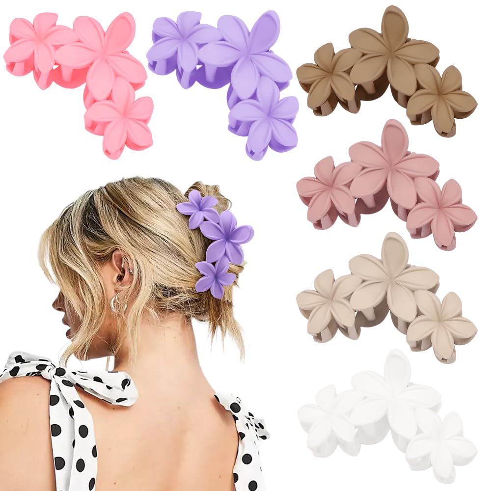Ahoney 6PCS Flower Hair Clips for Women Strong Hold Nonslip, Big Flower Claw Clip for Thick Hair, Hawaiian Hibiscus Cute Hair Cl