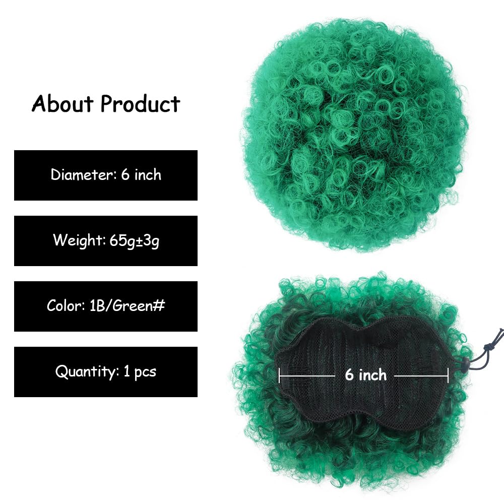 Yinmei Baibian Ombre Green Afro Puff Drawstring Ponytail Extension Kinky Curly High Puffs Bun Hairpiece Synthetic Short Updo Cli
