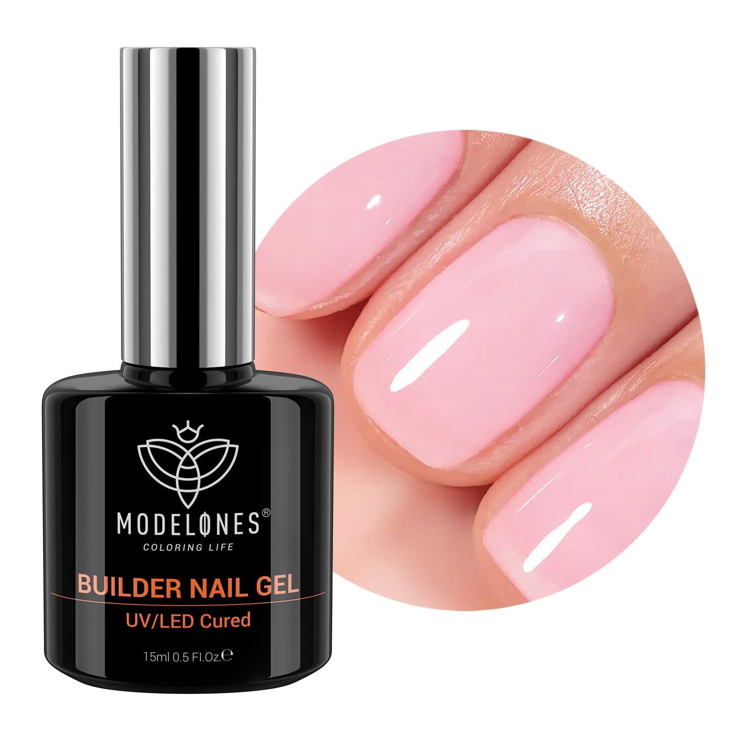 modelones Builder Nail Gel, 8-in-One Pink Gel Builder for Nail Thickening, LED Nail Lamp Cured Hard Color Builder Nail Polish Ba