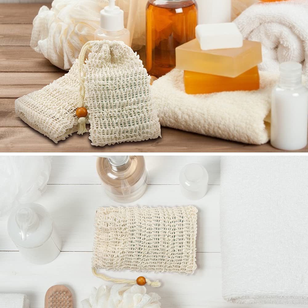 Tcotbe 2 Pack Soap Exfoliating Bag Natural Sisal Soap Saver Bag Zero Waste Mesh Bar Natural Soap Saver Soap Loofah Holder Pouch