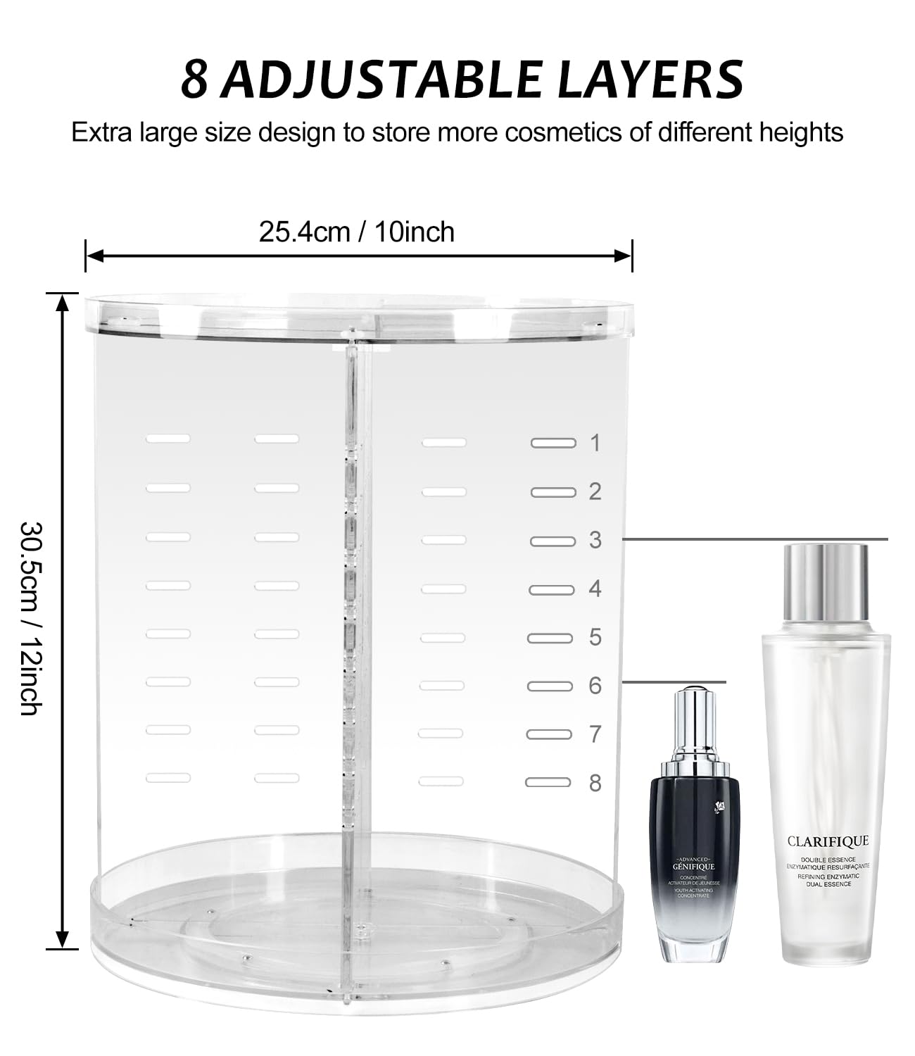 Ameitech Rotating Makeup Organizer, 360 Spinning Skincare Organizers, 8 Adjustable Layer Cosmetic Storage Case With Brush Holder