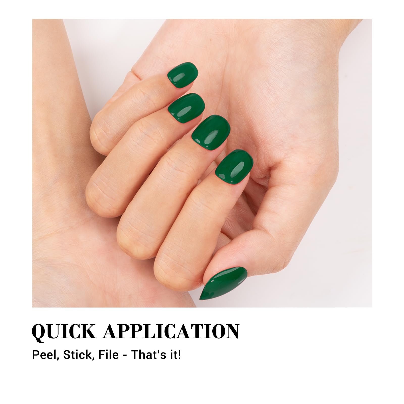 MelodySusie Qcoat Fully Cured Gel Nail Strips (Green) - UV Free Nail Polish Strips, Salon-Quality, Long Lasting Gel Nail Sticker