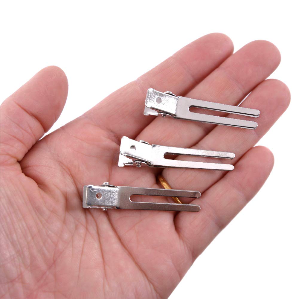 50 Pcs Double Prong Hair Clips Curl Clips 1.77 Inches Metal Alligator Hair Pins Styling Clips For Salon Hair Extensions