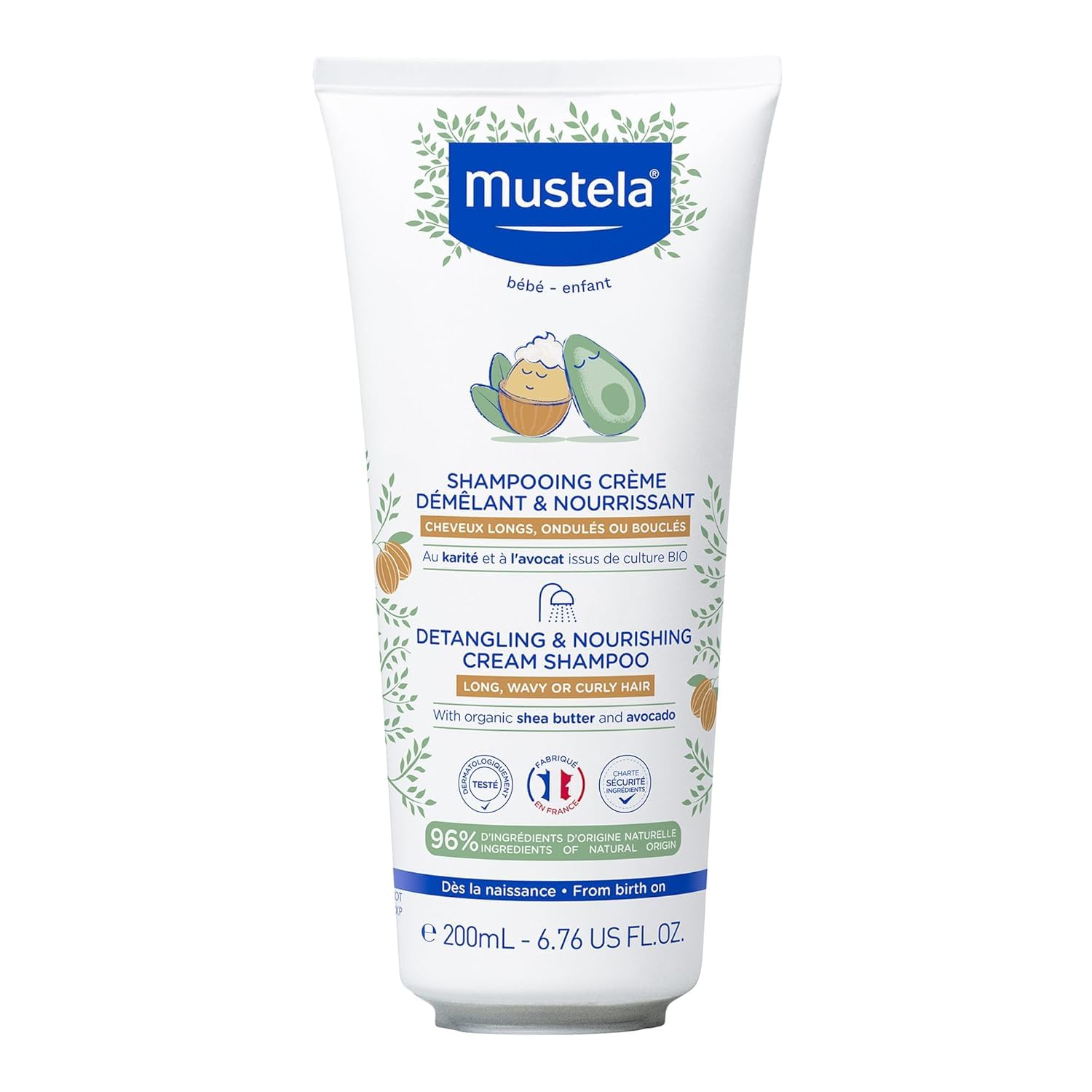 Mustela Detangling & Nourishing Cream Shampoo - Natural Shea Butter & Avocado - Curly & Frizzy Hair - Dermatologist-tested & saf