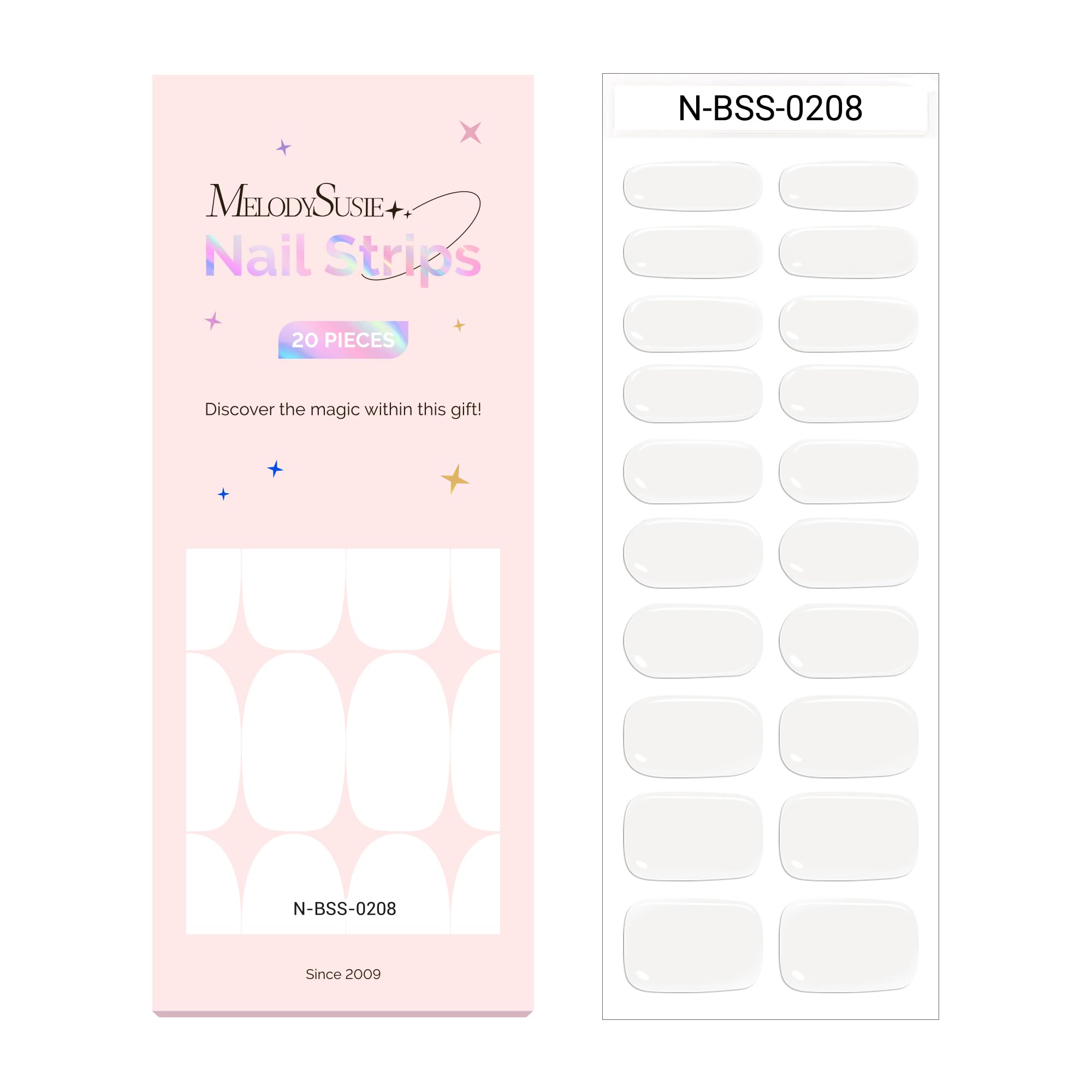 MelodySusie Semi Cured Gel Nail Strips (White)- Works with Nail lamp, Salon-Quality, Long Lasting, Easy to Apply & Remove - Incl