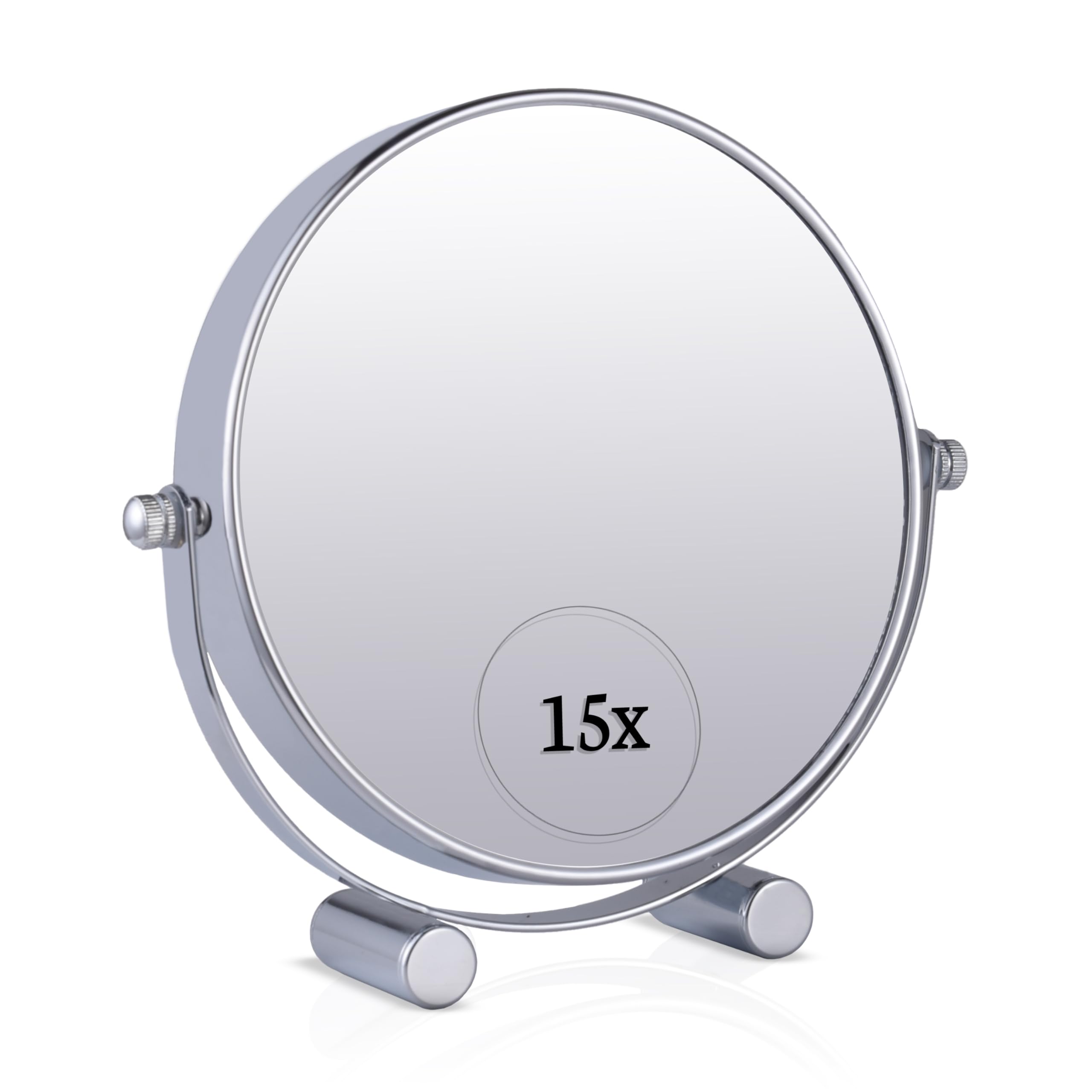 MIRRORVANA Small 15X Magnifying Tabletop Mirror for Makeup - Double Sided 15x and 1x Portable Make Up Mirror for Desk, Dressing 