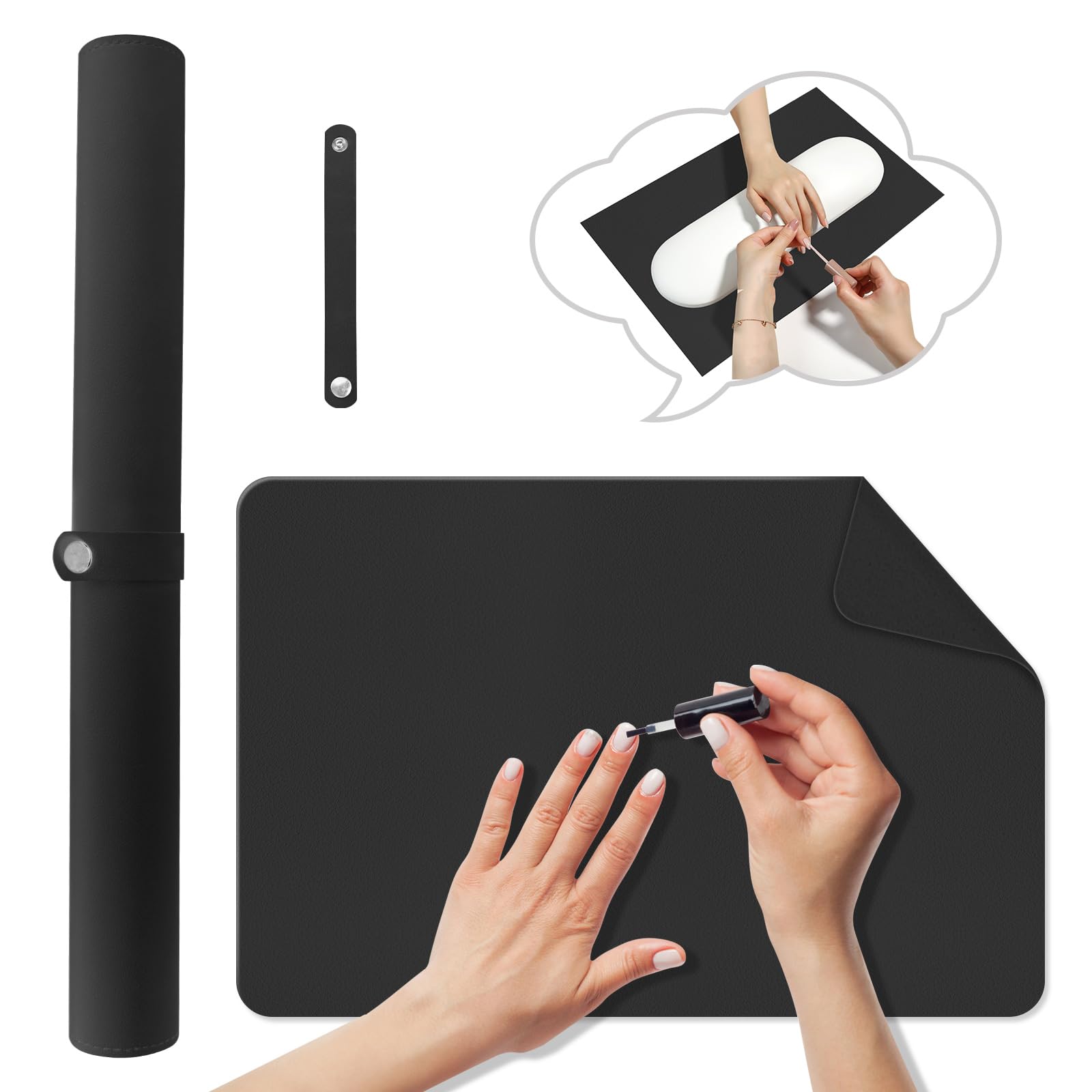 Diesisa Nail Art Table Mat,Foldable Nail Arm Rest Pad For Nails,Soft Microfiber Pu Leather Nail Mat For Table,Waterproof Manicur