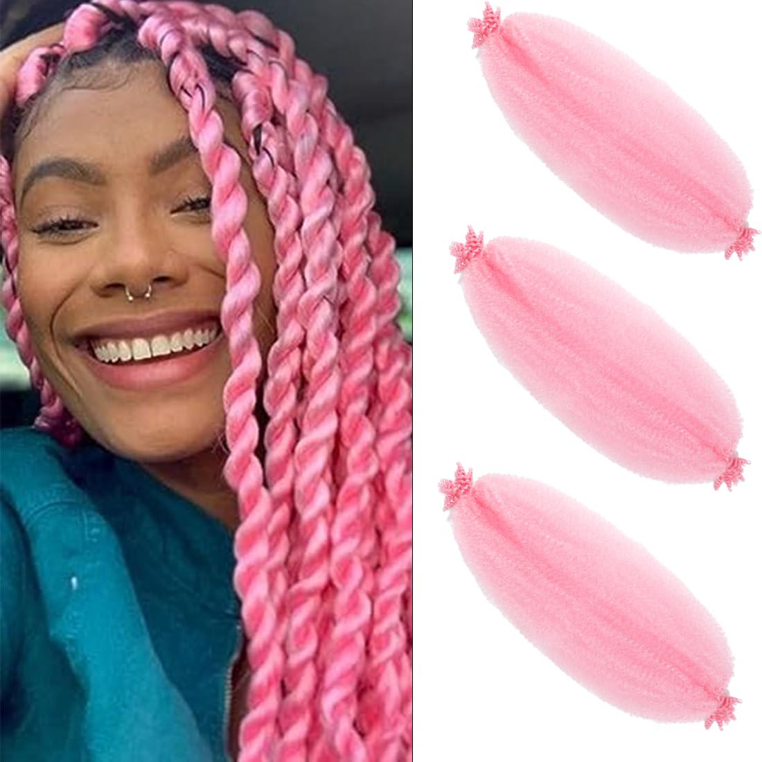 Springy Afro Twist Hair 20 Inch 3 Packs Pre Fluffed Marley Twist Braiding Hair for Black Women (20 inch Pink)