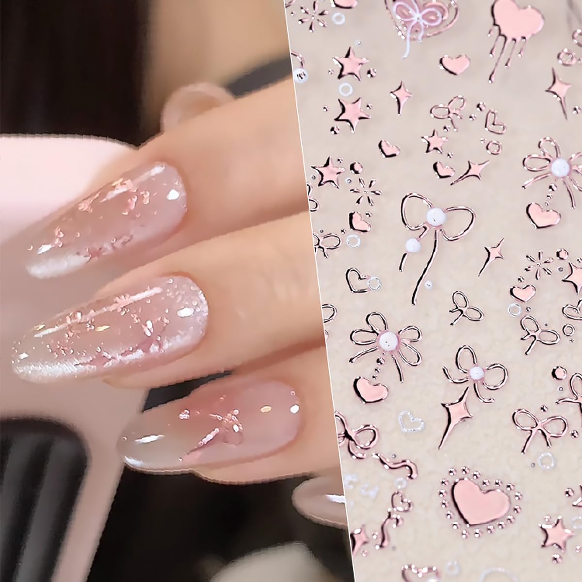 Valentines 5D Embossed Nail Art Stickers Romantic Rose Gold Nail Decals Self Adhesive Bronzing Bow Heart Nail Stickers Valentine