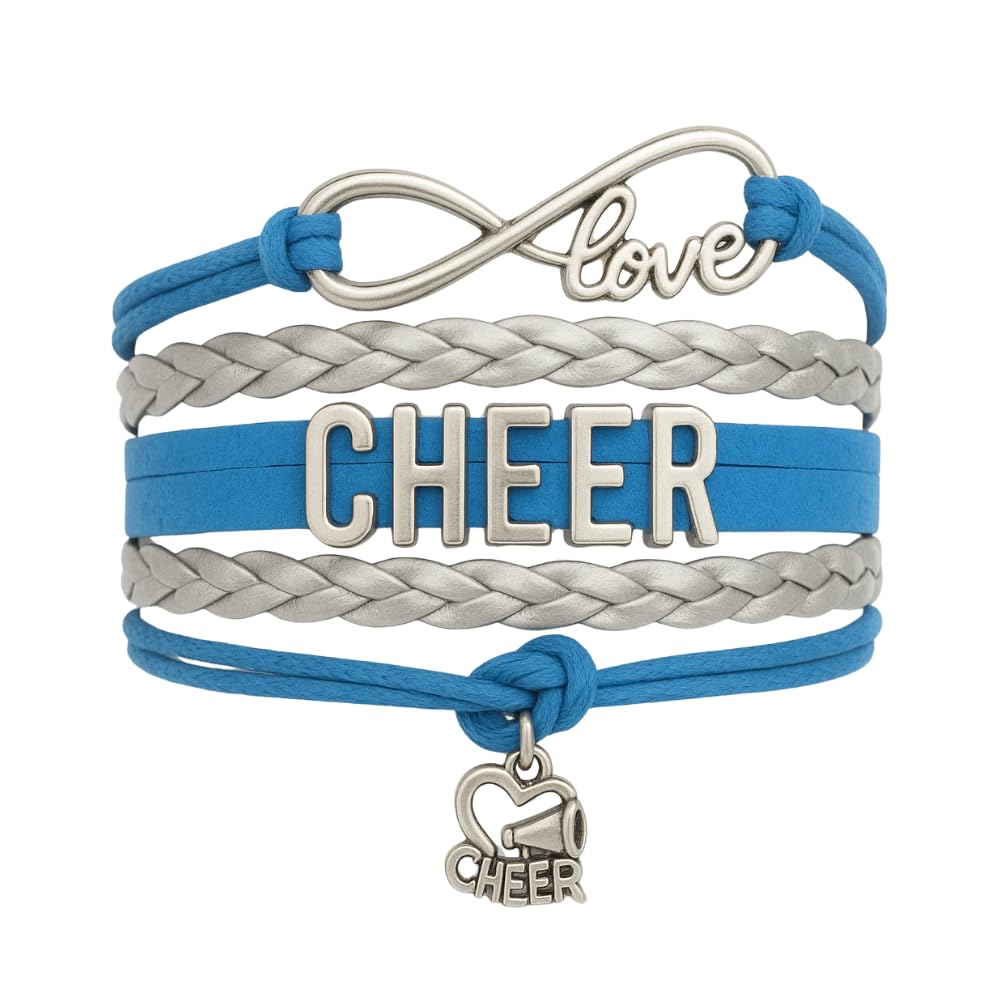 Infinity Collection - Cheer Bracelet - Blue and Silver - Cheerleading Infinity Charm Jewelry Gift for Cheerleaders, Teams or Squ