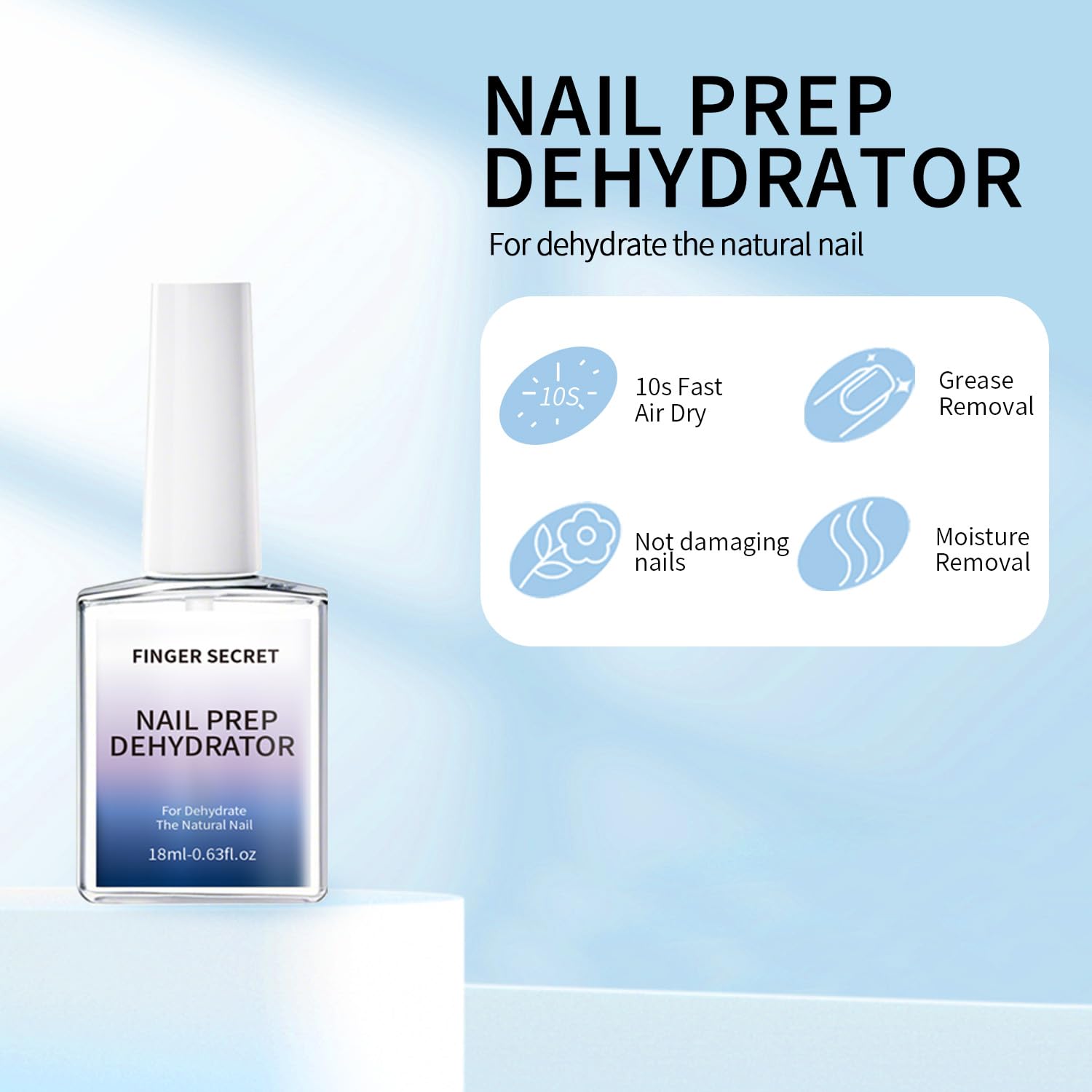 Finger Secret Acid-Free Primer and Nail Prep Dehydrator for Poly Gel Nail Kit Acrylic Nails Fast Dry Prep Kit for Design Art in