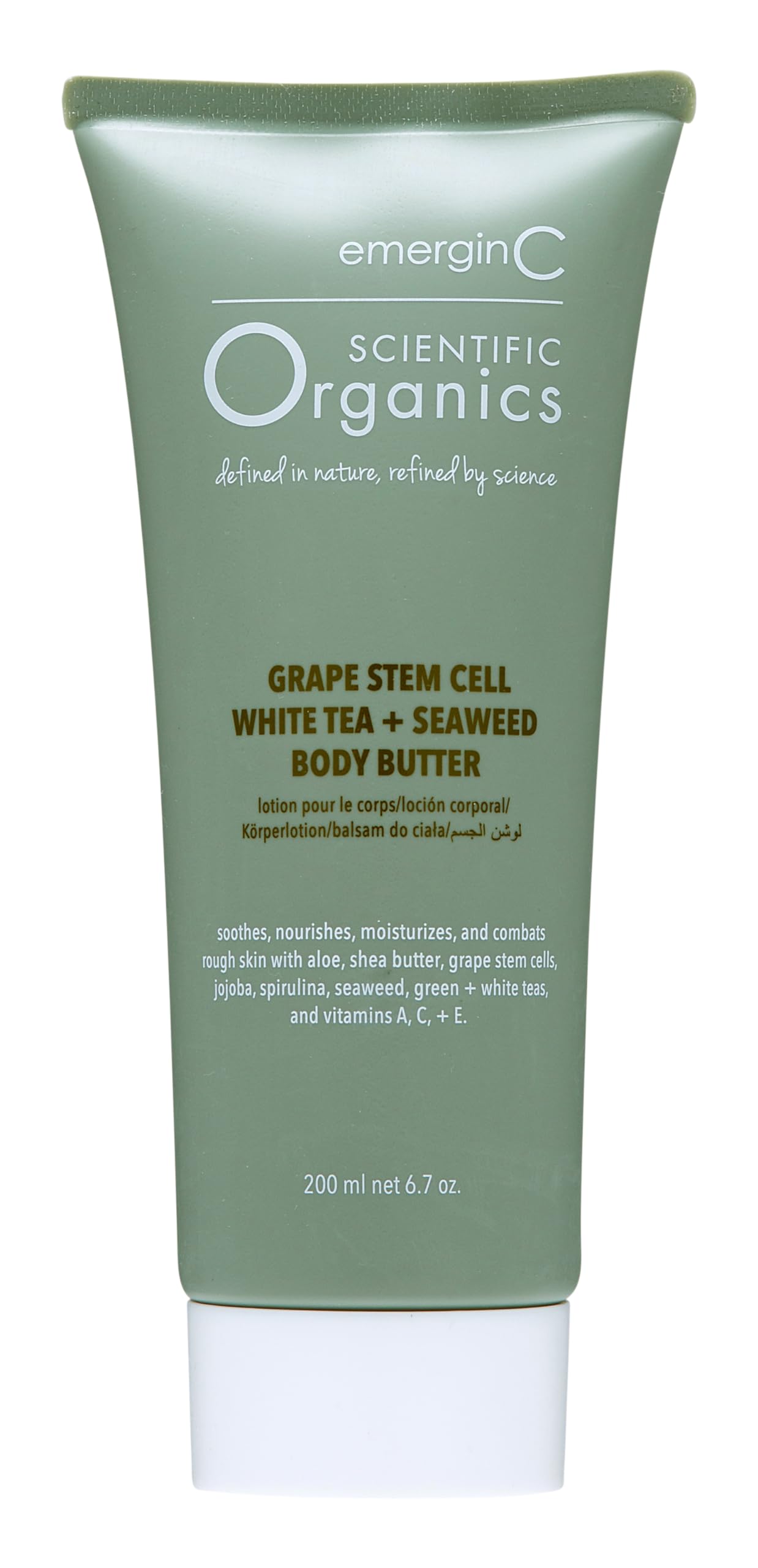 emergin C Scientific Organics Grape Stem Cell, White Tea + Seaweed Body Butter - Nourishing Plant Stem Cell Cream with Vitamins 