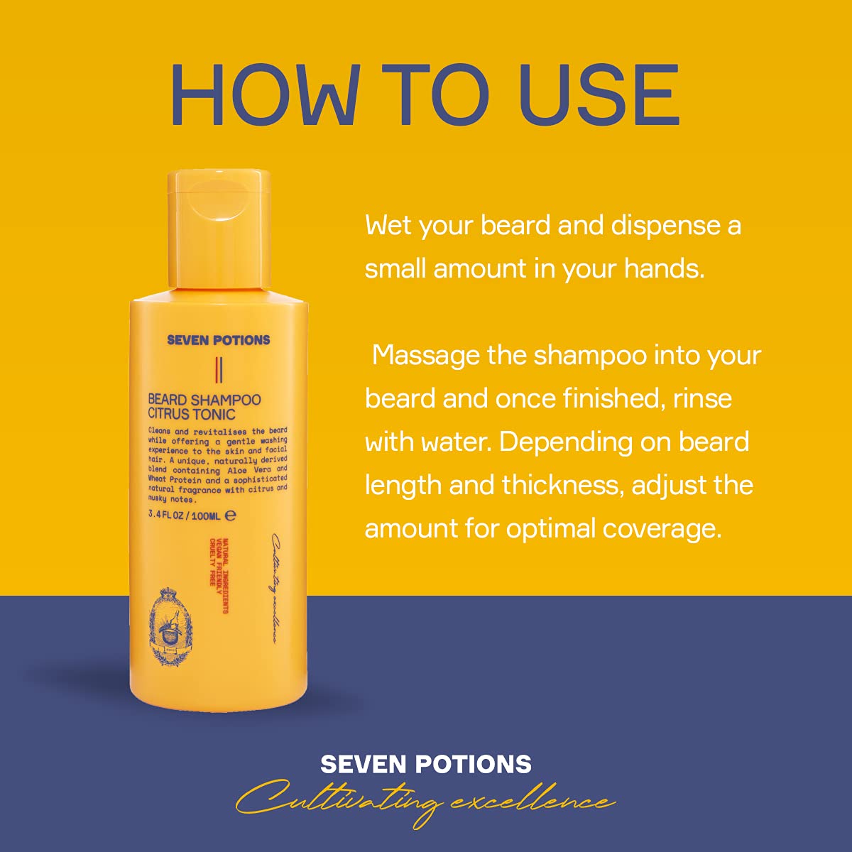 Seven Potions Beard Shampoo For Men - Gentle Cleansing Wash For A Fresh, Itch-Free Beard - Natural, Vegan Formula (Citrus Tonic,
