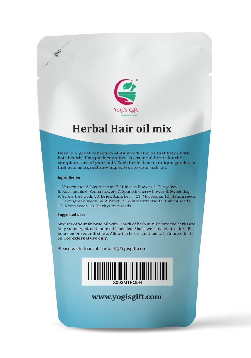 Yogis Gift | Ayurvedic Herbal Hair Oil Mix | 75 g x 2 packs | 18 Essential Herbs For Growth | 100% Natural Product Of India