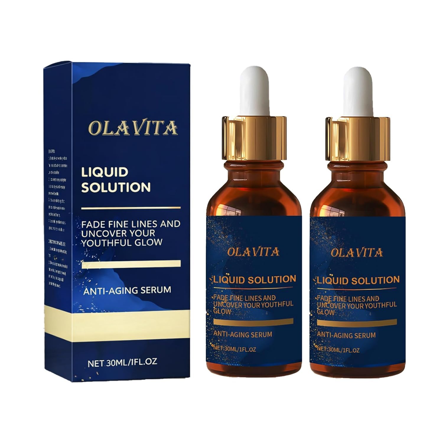 OLAVITA Liquid Solution Anti Aging Serum  New Upgraded Vitamin C Hydrating & Firming Facial Serum with Collagen Support, 2Pack