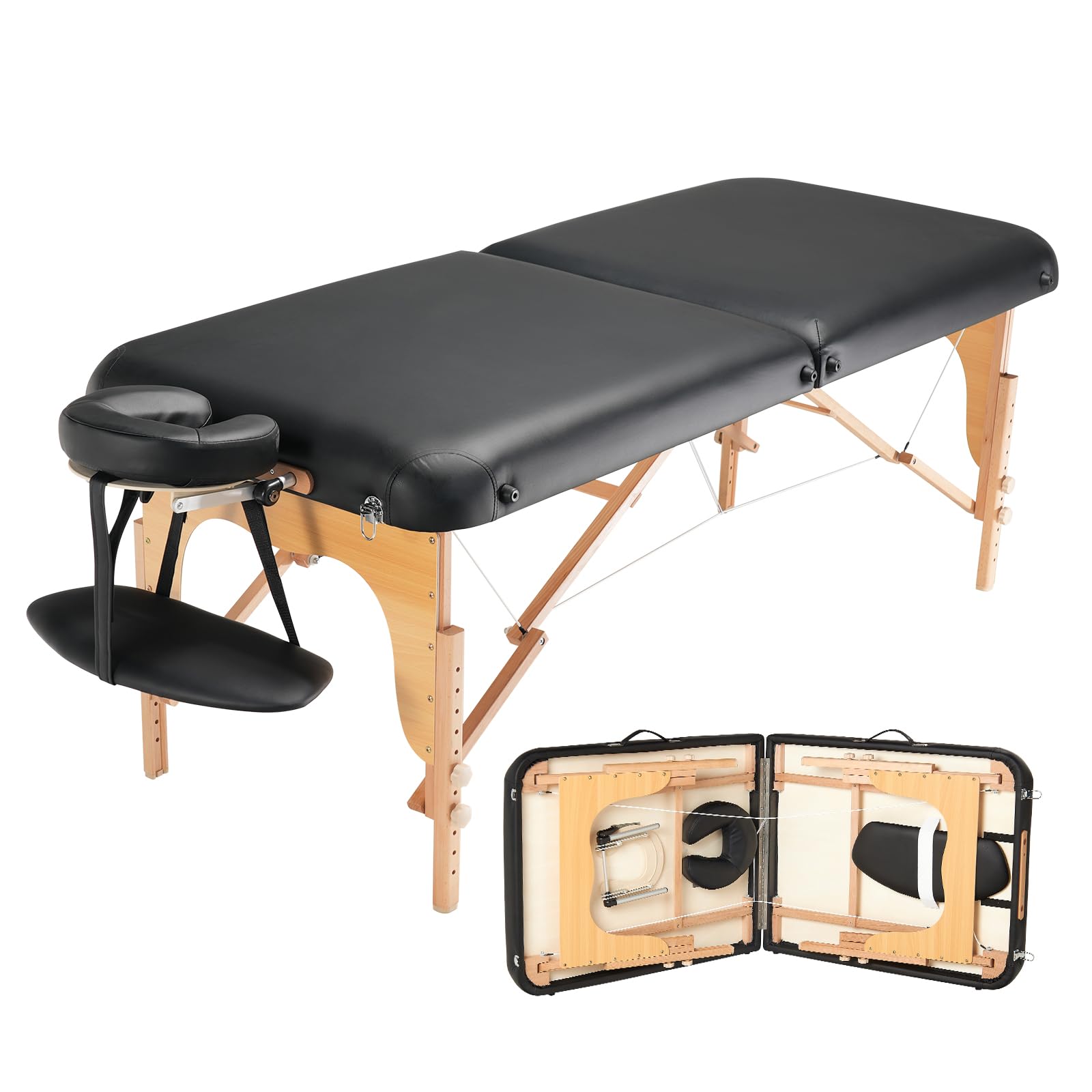 VEVOR Professional Wide Massage Table 30 W, Heavy Duty Folding Massage Table, 750LBS, 8-Level Height Adjustable Facial Salon Tat