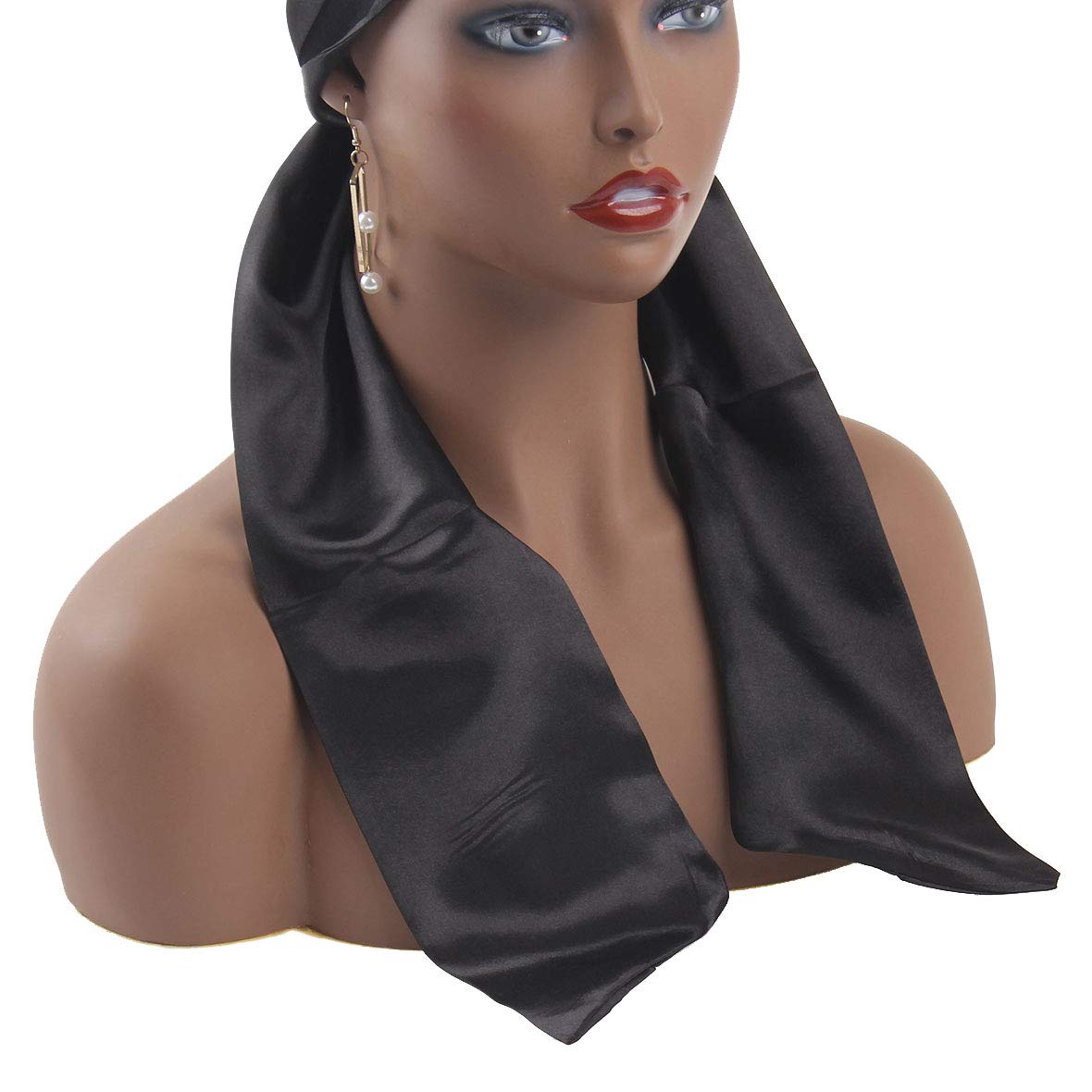Leeven 1 Pcs Wig Grip Band Silky Satin Edge Laying Scarf For Women Black Satin Wrapping Scarf For Lace Frontal Wigs Non Slip Hai