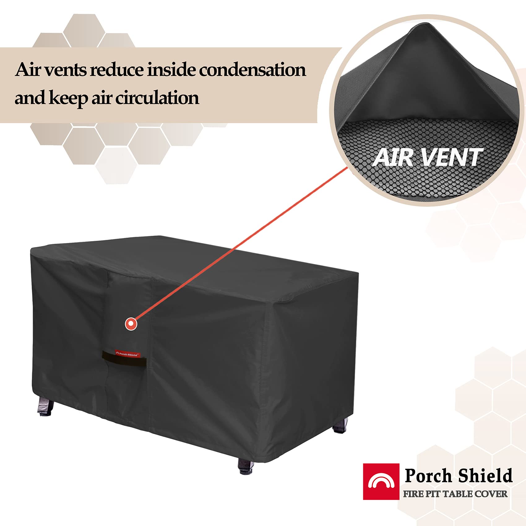 Porch Shield Patio Fire Pit Cover - Waterproof 600D Outdoor Rectangular Fire Table Cover Deck Box Protector - 48 X 28 Inch, Blac