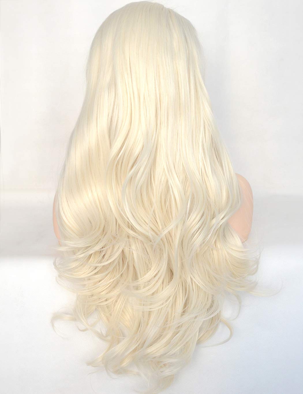 Bluple Platinum Blonde 60# Lace Front Wig Long Natural Wavy Heat Resistant Synthetic Hair Replacement Full Wigs Middle Part For
