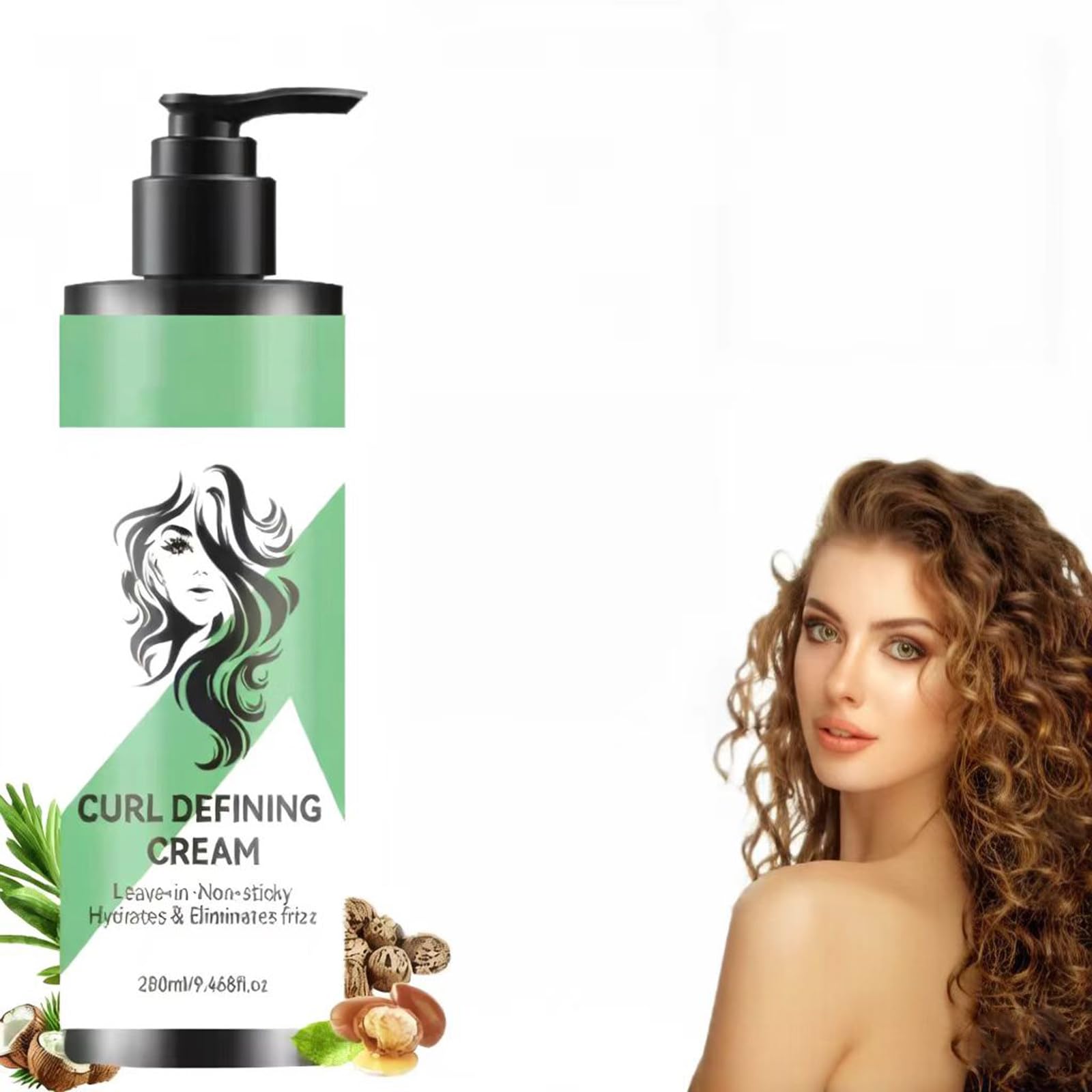 Curl Defining Cream, 9.46 fl oz LeaveIn Moisturizing Styling Cream, NonGreasy, NonSticky, AntiFrizz, Volumizing for Curly & 