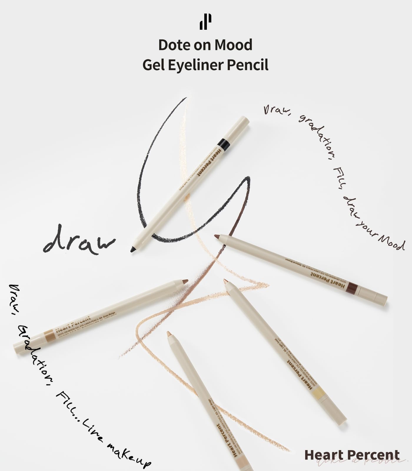 Heart Percent Dote On Mood Gel Eyeliner Pencil, Long-Lasting Waterproof Smudge Proof Smooth Retractable Eye Liner Pencil With Bu
