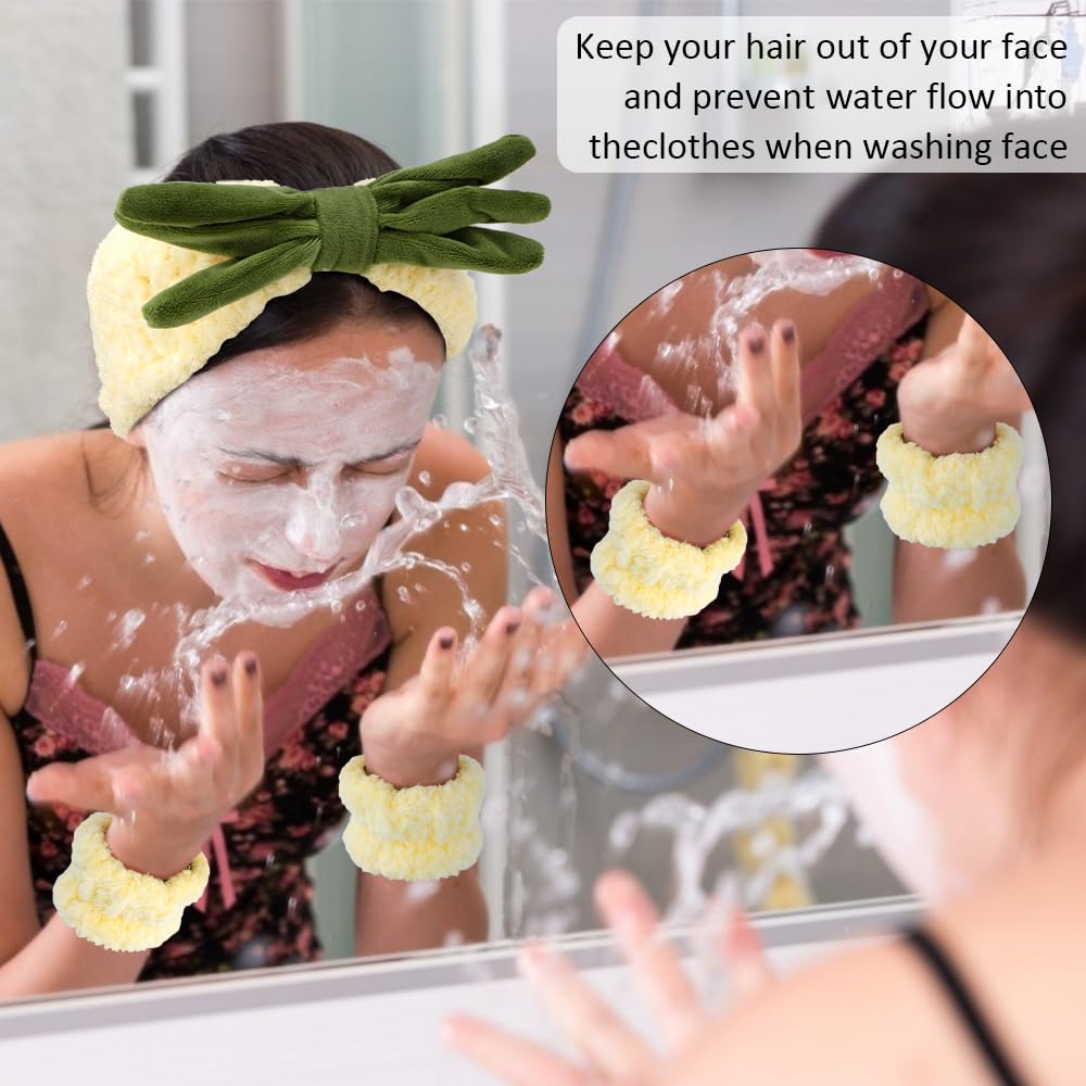 Ahoney Spa Headband Face Wash Headband And Wristband Set, Makeup Skincare Headbands For Washing Face Headband For Women Girls Cu