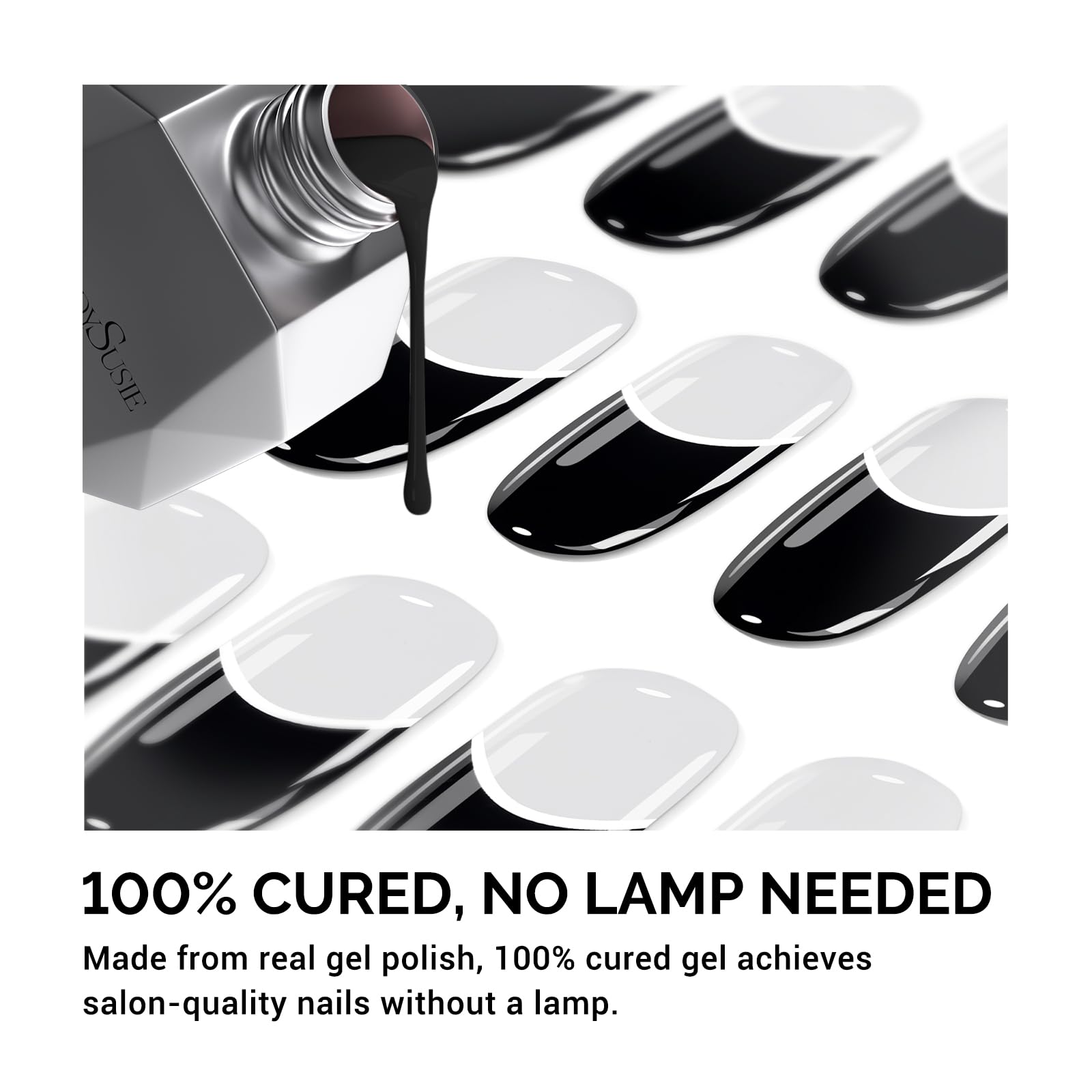 Melodysusie Qcoat Fully Cured Gel Nail Strips (Black French Tips) - Uv Free Nail Polish Strips, Salon-Quality, Long Lasting Gel