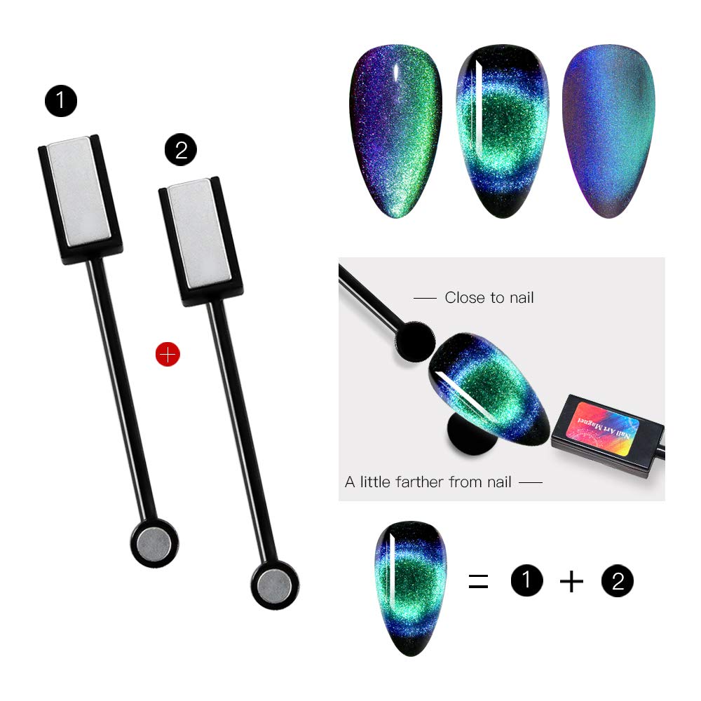 MEET ACROSS 9D Cat Eye Gel Nail Polish Set, 7 Piece Kit, Starry Sky Effect, 6 Colors, Includes Magnet Stick, Black
