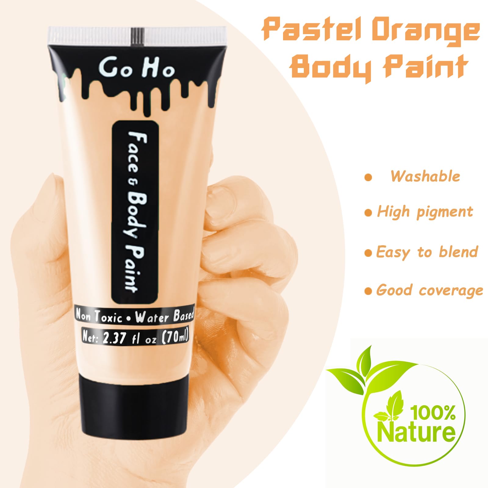 Go Ho Pastel Orange Body Paint Washable(2.37 Oz,70 Ml),Water Based Cream Pastel Orange Face Body Paint For Sfx Cosplay Costumes