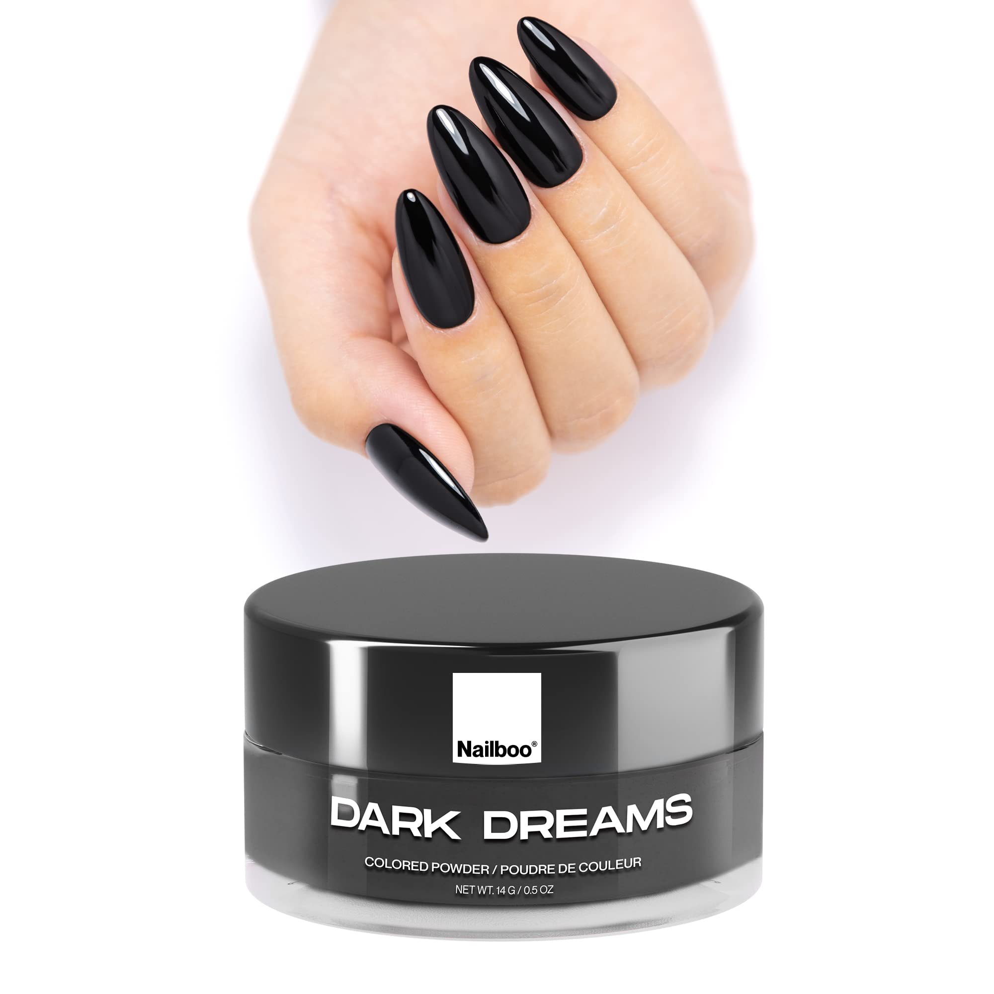 Nailboo PREMIUM Nail Dip Powder, Long-Lasting Dip Nails, Use With Nailboo Essential Liquids, Dark Dreams Black Nail Dip Powder, 