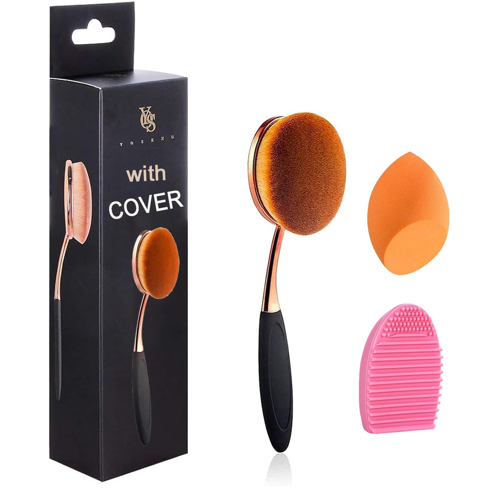 Large Rose Gold Foundation Contour Round Toothbrush Dust Free Oval Makeup Brushes With Blending Sponge Dustproof Cover Brush Egg