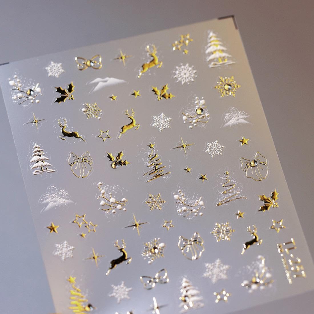 Christmas Nail Art Stickers 5D Embossed Gold Elk Nail Stickers Self-Adhesive Snowflake Bow Xmas Tree Rhinestone Star Elk Nail De