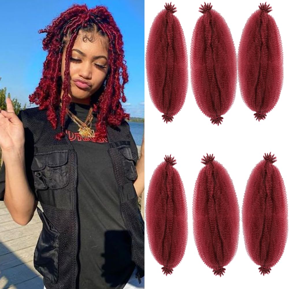 Springy Afro Twist Hair 12 Inch 6 Packs Pre Fluffed Marley Twist Braiding Hair for Black Women (12 inch, 6 Packs,Burgundy)