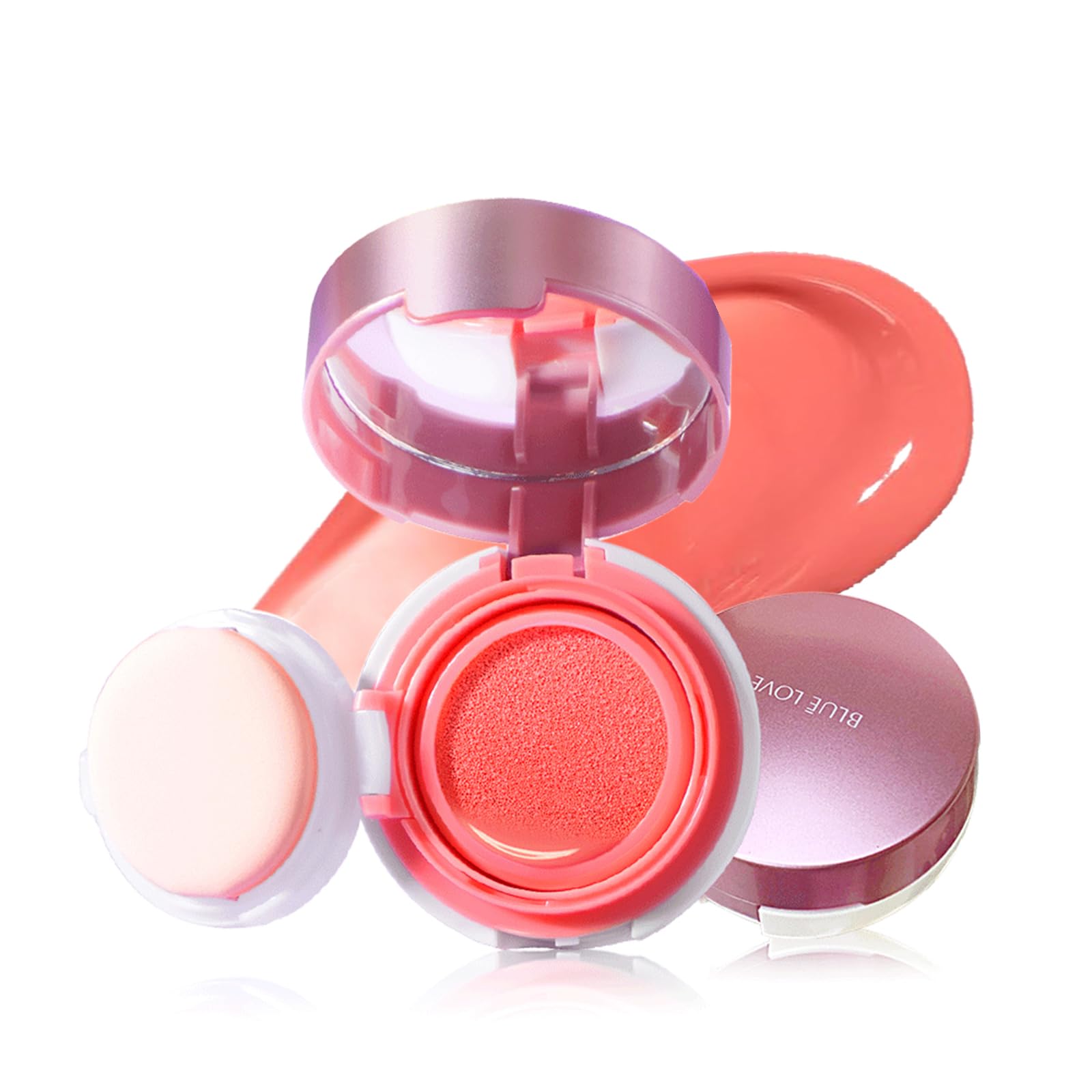 BLUE LOVE Cushion Liquid Blush - Silky Cheek Tint with Built-in Mirror, Natural Radiant Finish, Effortlessly Contours & Highligh