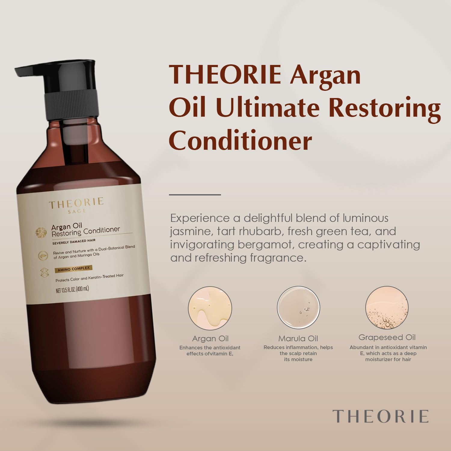 Theorie Argan Oil Ultimate Restoring Conditioner with Argan, Moringa, Grape Seed, and Sage Oil For Normal to Severely Damaged Ha