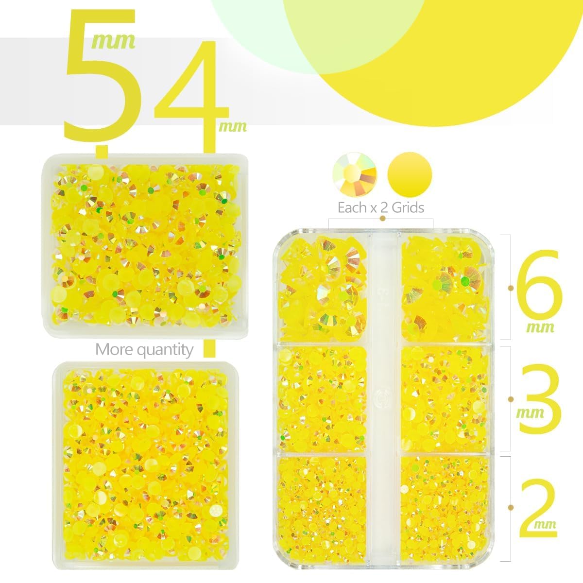 Qiipii 3 Boxes 5070Pcs Lemon Yellow Ab Resin Rhinestones For Crafting Citrine Ab Flatback Jelly Stones 2Mm 3Mm 4Mm 5Mm 6Mm Non-H