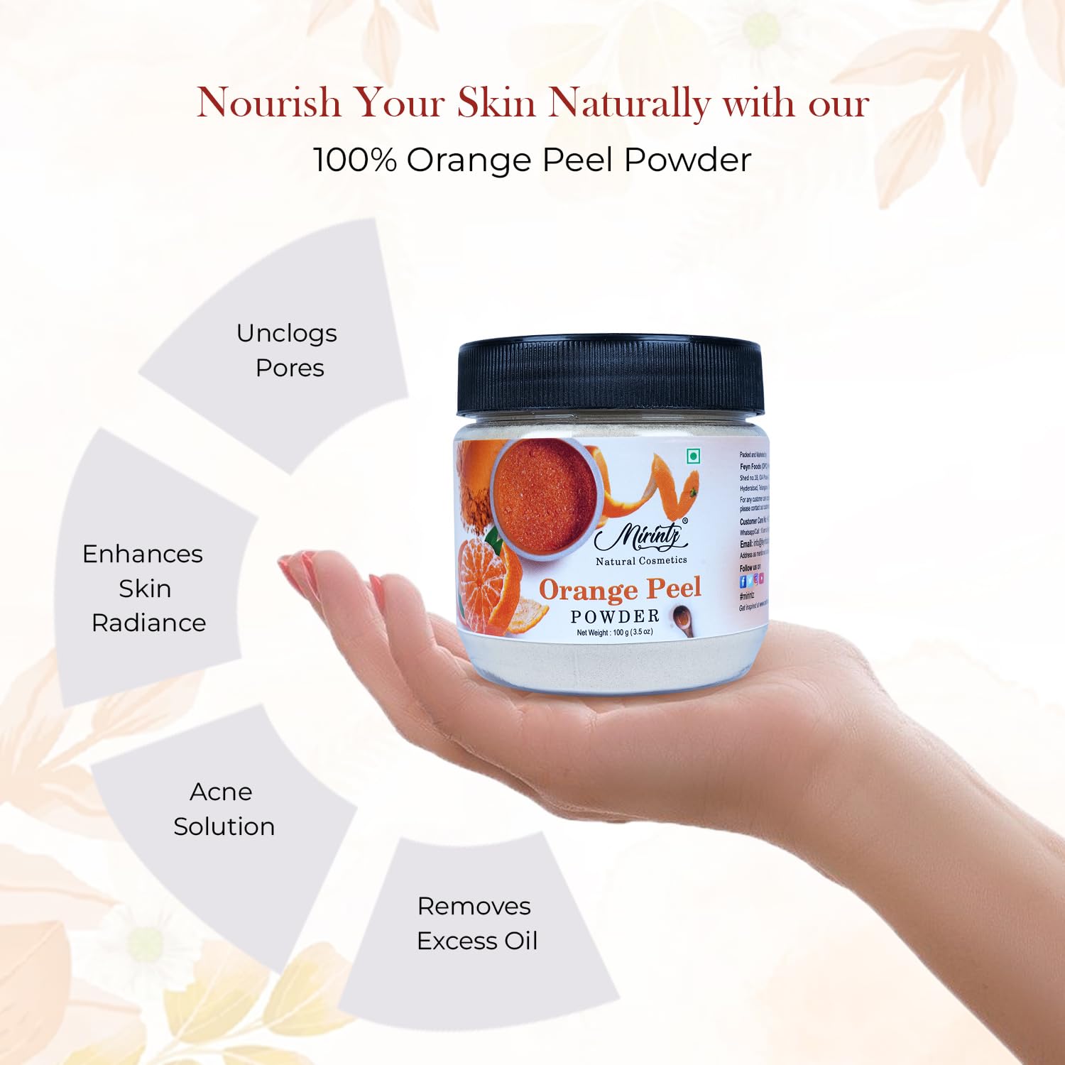 Mirintz Orange Peel Powder, 100 g| Face Pack, Facial Mask and Scrub | Natural| Skin Cleansing | Wrinkles| Citrus Aurantium |Chem