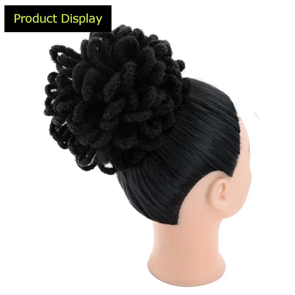 Kgbfass Loc Petal Bun Dreadlock Drawstring Ponytail Curly Faux Locs Braided Ponytail Clip In Chignon Scrunchies Hairpiece For Bl