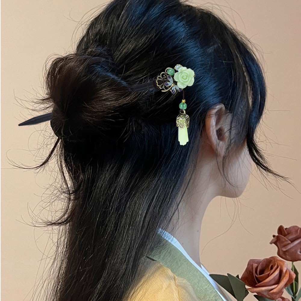 Insowni 8 Pieces Retro Asian Chinese Traditional Hanfu Butterfly Flower Wooden Hair Sticks Pins With Bead Pendants Hair Chopstic