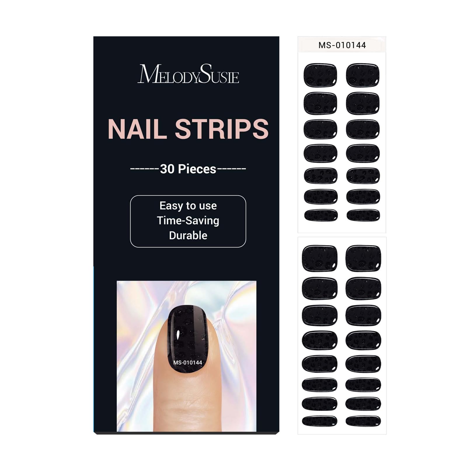 MelodySusie Semi Cured Gel Nail Strips (Black Leopard)- Works with Nail lamp, Salon-Quality, Long Lasting, Easy to Apply & Remov
